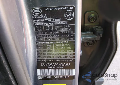 2016 Land Rover Range Rover Evoque Se/Se Premium z USA, uszkodzony, nr VIN SALVP2BG3GH082866